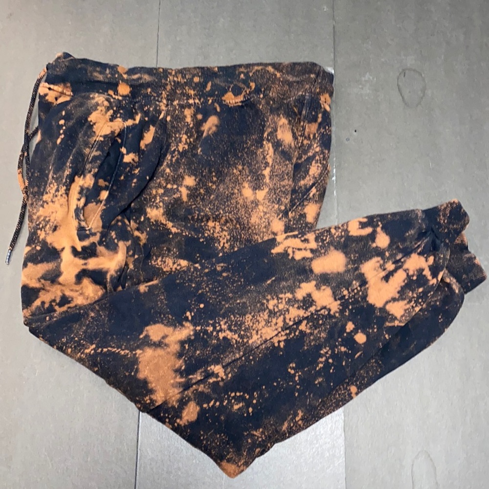 Fashion Nova Large Black Bleach Dye Draw String Sweat Pants